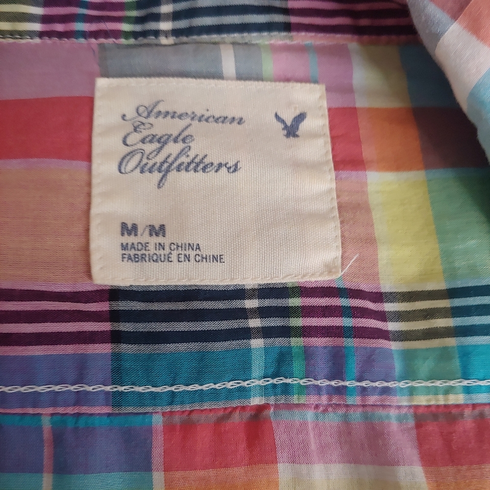 American Eagle Button Down Madras Plaid Shirt - image 7